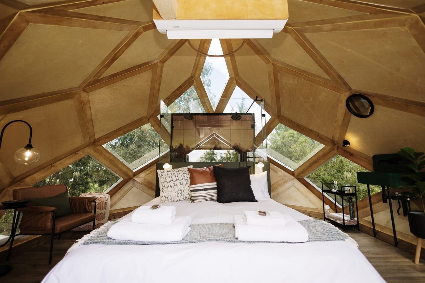 Timber-lined dome bedroom at Rosemary Hill, an earlier GeoMod geometry