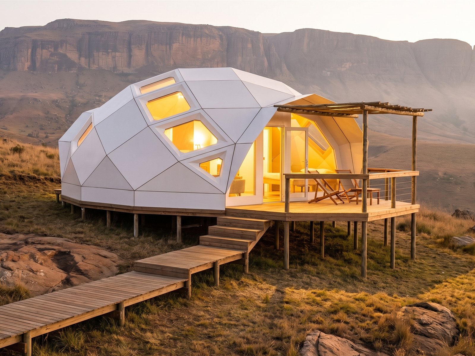DuoZo on a Drakensberg hillside at sunset, design study