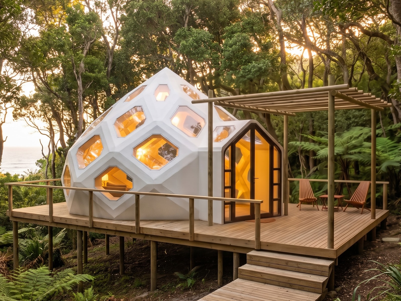 Hive in coastal forest at dusk, design study