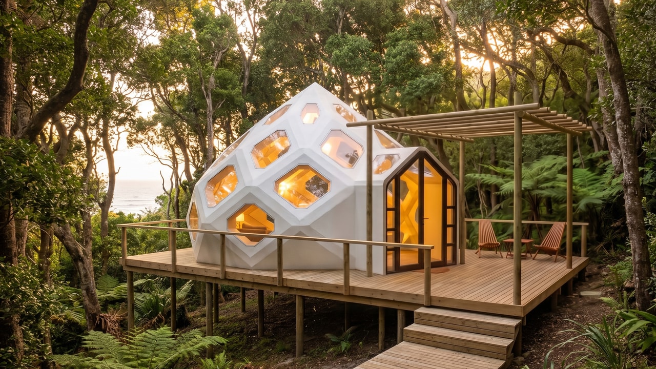 Hive in coastal forest at dusk, design study